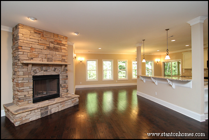 Photos of wood fireplaces and answers to common home buyer questions about fireplace styles